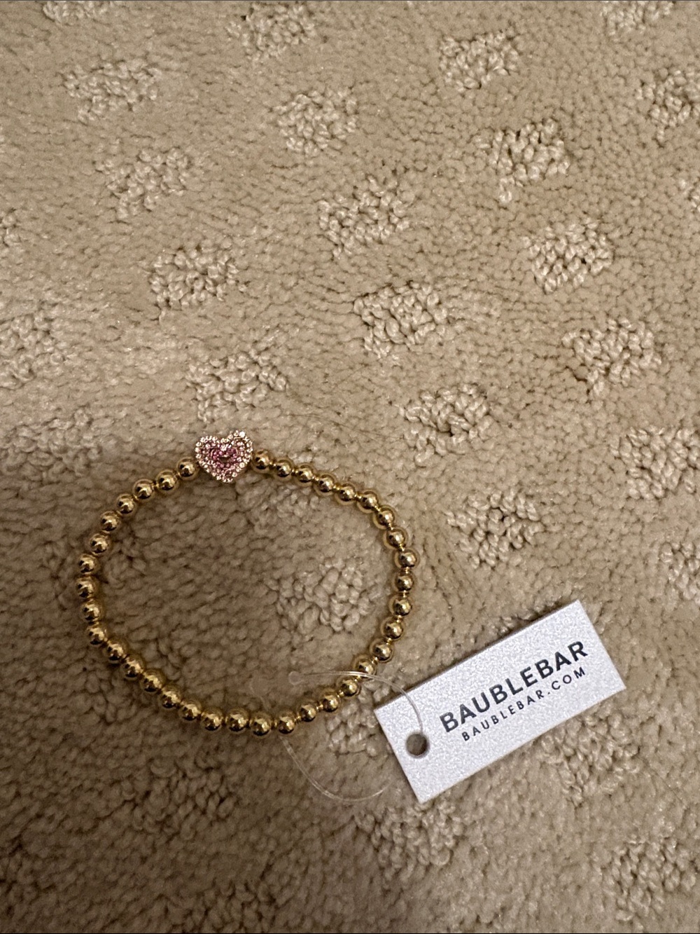 BaubleBar Gold Beaded Bracelet with Pink Heart Accent